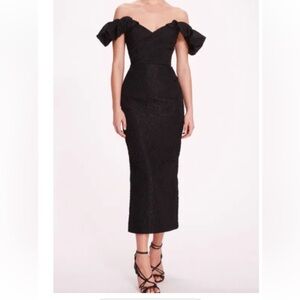 Marchesa Notte Off-Shoulder Jaquard dress